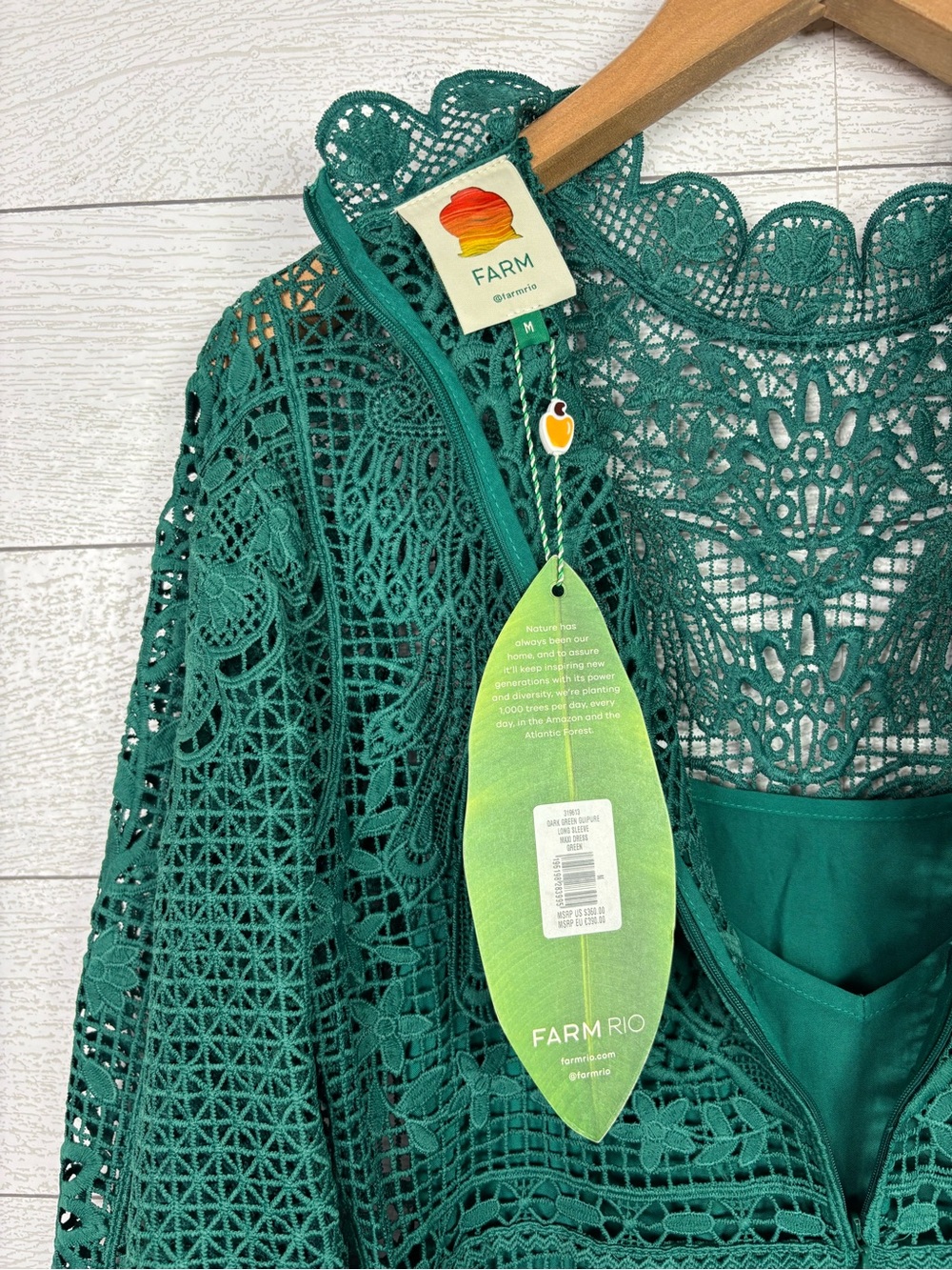 NWT Farm Rio Dark Guipure Lace Emerald Green Long Sleeve Maxi Dress Medium New - Picture 5 of 7